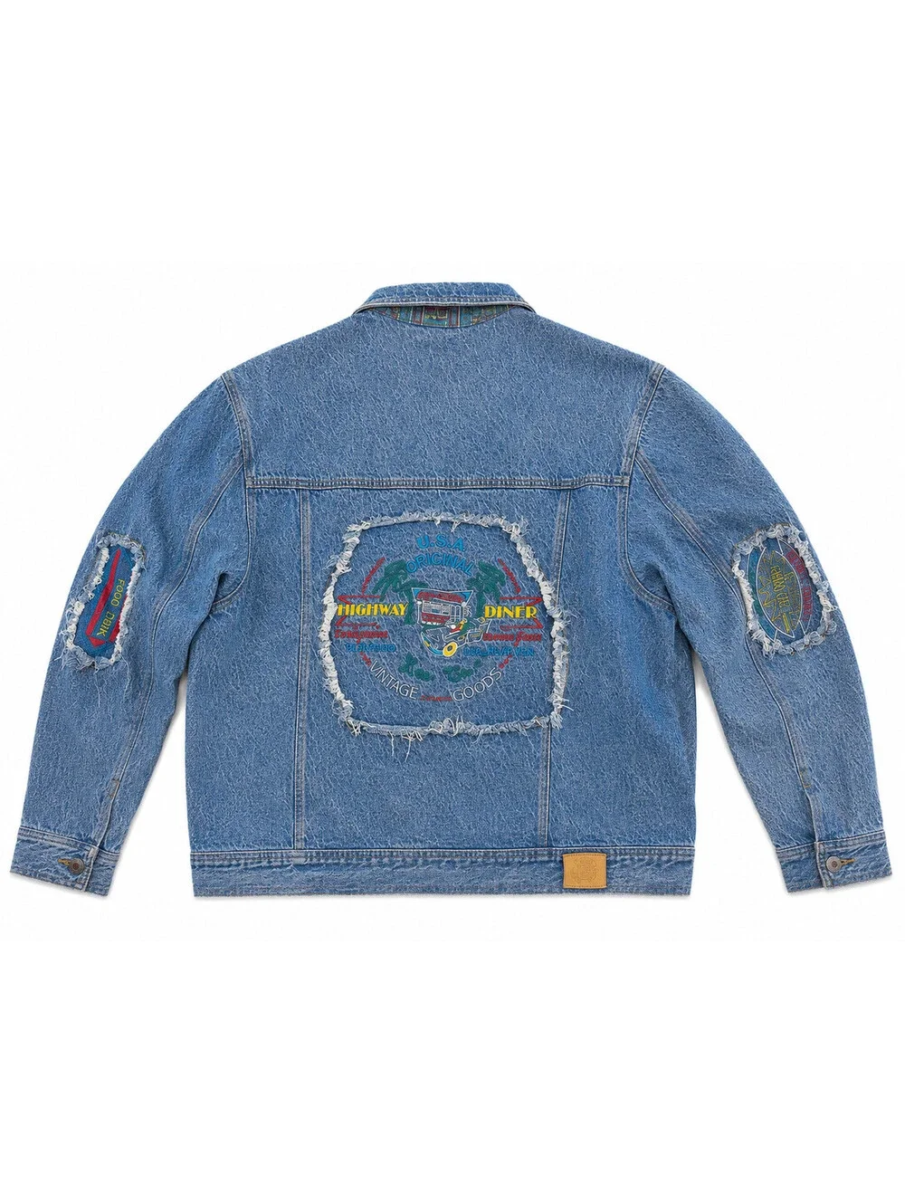 Vintage 1980 Lee Denim Trucker Jacket Highly Unique,Distressed,Embroidery Sz XL